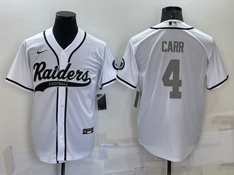 Men's Las Vegas Raiders #4 Derek Carr White Grey Cool Base Stitched Baseball Jersey Men's Las Vegas Raiders #4 Derek Carr White Grey Cool Base Stitched Baseball Jersey